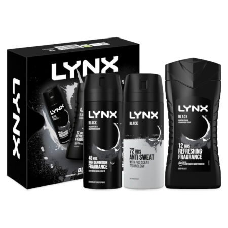 LYNX Black Mens Grooming Gift Set  3 Piece Body Wash, Body Spray & Antiperspirant