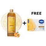 Fair & White Apricot Gold Exfoliating Shower Gel 940ml + FREE Vaseline Total Moisture Bar Soap 75g