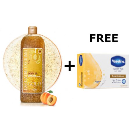 Fair & White Apricot Gold Exfoliating Shower Gel 940ml + FREE Vaseline Total Moisture Bar Soap 75g